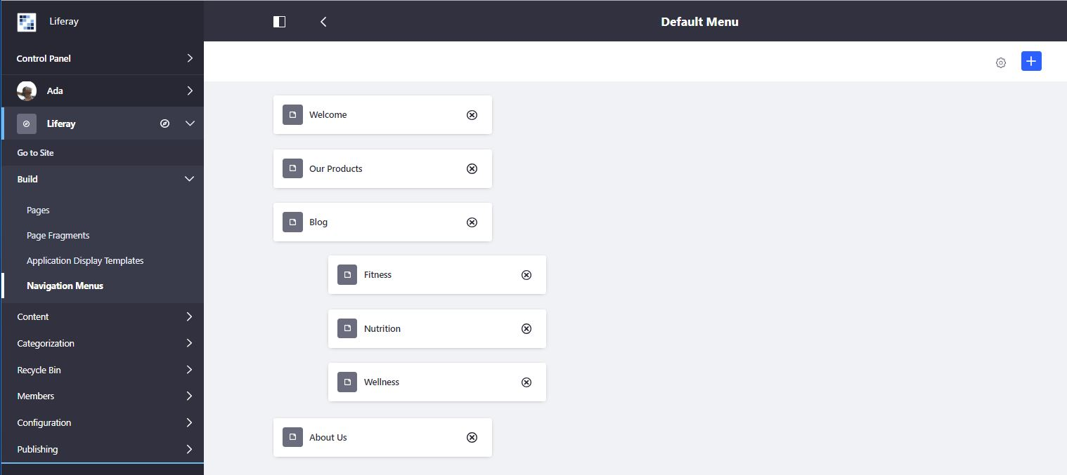 Figure 3: Liferays page hierarchies are easy to create, using a tree structure thats familiar to anyone who has used a file manager.
