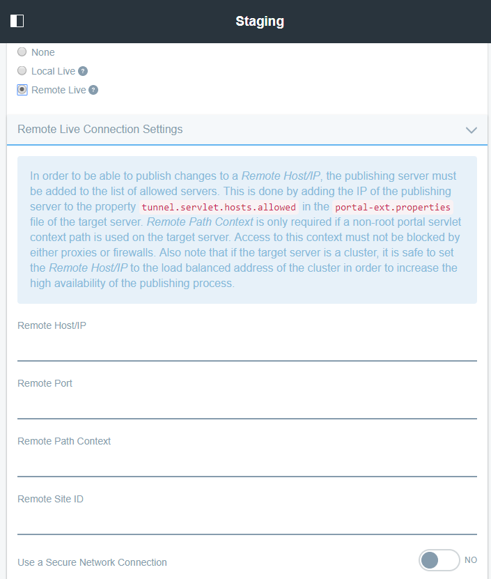 Figure 2: When selecting the Remote Staging radio button, youre given a list of options to configure.