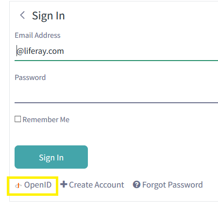 Figure 1: The OpenID icon is at the bottom of the Sign In Portlet
