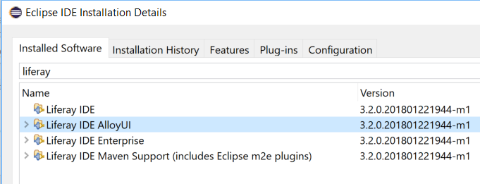 Figure 1: The Liferay IDE AlloyUI option is actually a sub-option listed within the Liferay IDE option.