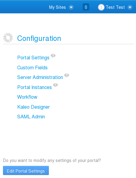 Figure 4: The SAML Admin entry appears as a sub-section of the Configuration section of the Control Panel.