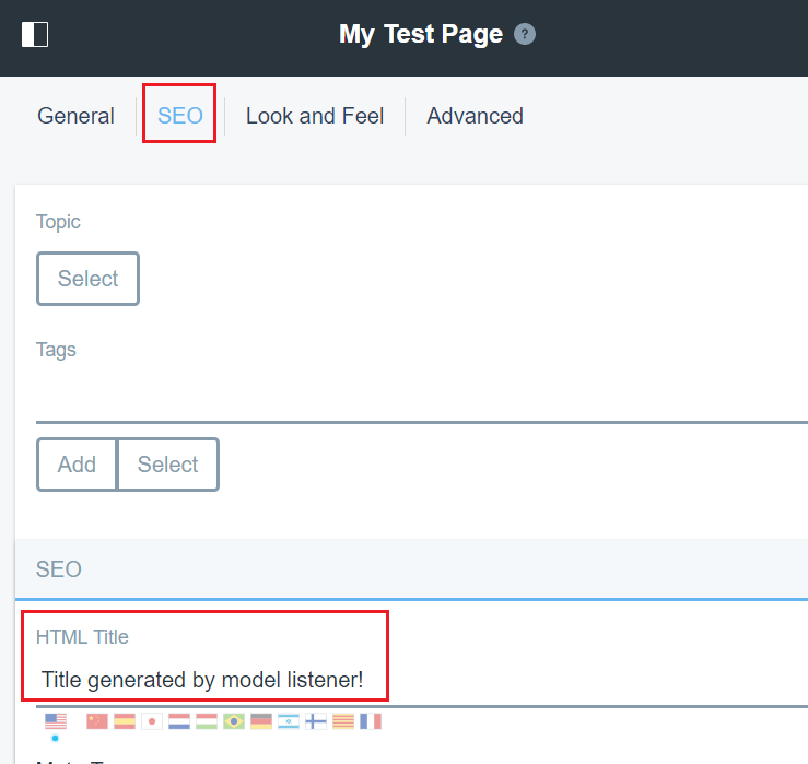 Figure 2: The pages HTML title updated by the model listener sample.