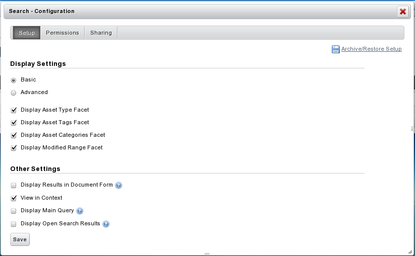 Figure 5.11: Basic search configuration is pretty straightforward.
