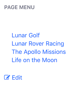 Figure 1: The Page Menu widget displays a wiki pages outgoing links.