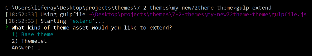 Figure 1: Run the gulp extend task to change your base theme.