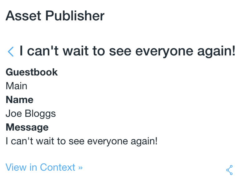 Figure 1: When you click the title for a guestbook or guestbook entry in the Asset Publisher, your full_content.jsp should be displayed.