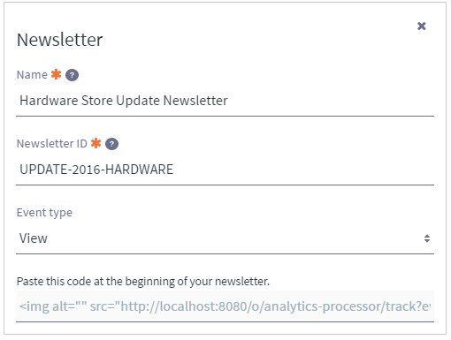 Figure 3: Once youve saved the metric, you can copy the generated transparent image URL into your newsletters HTML to track who views it.