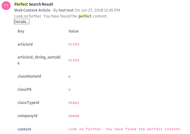 Figure 1: Viewing a results document lets you inspect exactly whats being indexed for a particular asset. This is just a small portion of one document.