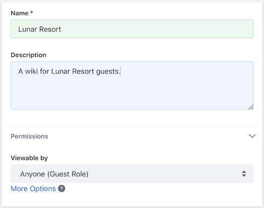 Figure 2: The New Wiki Node form lets you describe your new node, set view permissions, and set permissions for the Guest and Site Member roles.