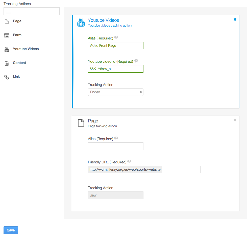 Figure 7.6: Drag and drop tracking actions to the right to configure a campaign.