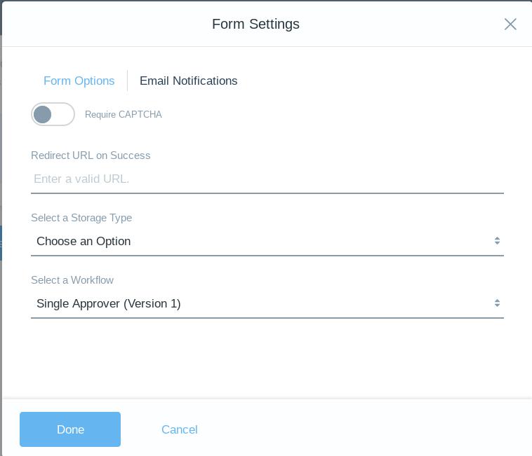 Figure 4: Enable workflow on each forms entries in the Form Settings window.