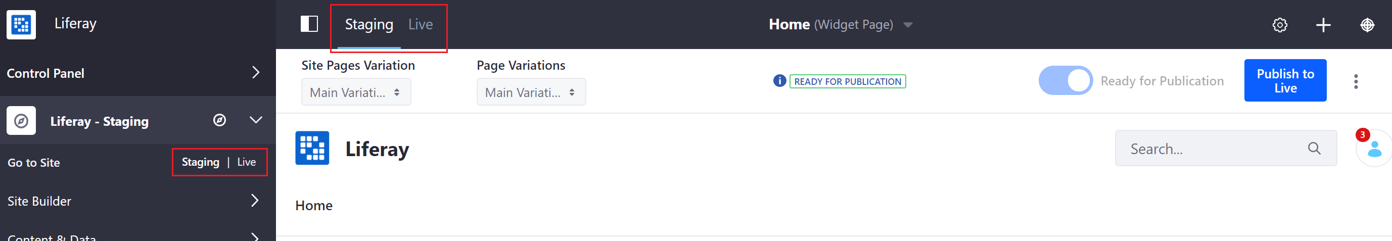 Figure 1: You can see the new staging options added to the top and left of your screen.