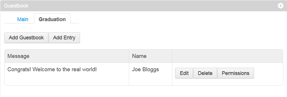 Figure 1: The JSF guestbook can store and display entries for many different guestbooks.