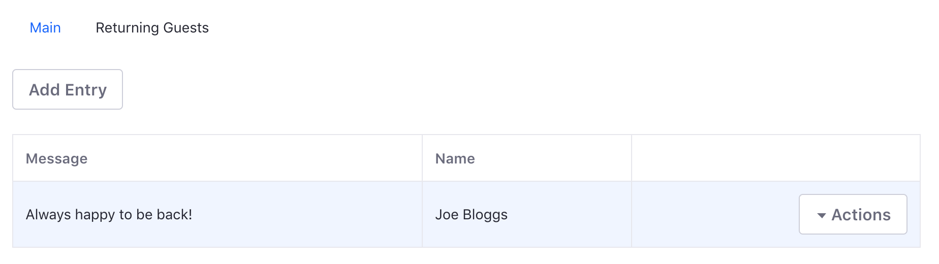 Figure 1: Your first guestbook and entry appears. Nice job!