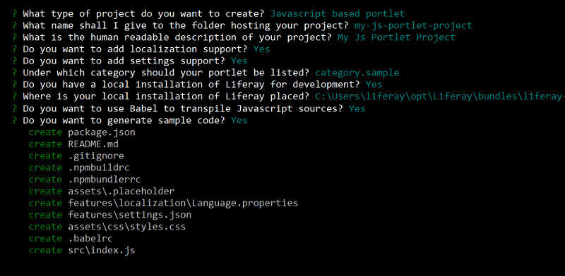Figure 1: The liferay-bundle generator prompts you for widget options.