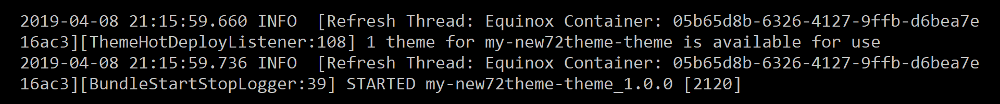 Figure 1: Your servers log notifies you when the themes bundle has started.
