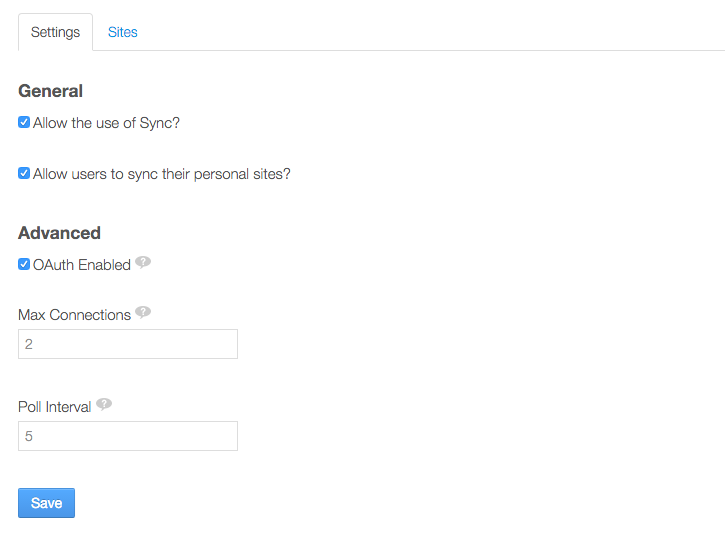 Figure 5.11: The Control Panels Configuration section contains the Sync Admin portlet.