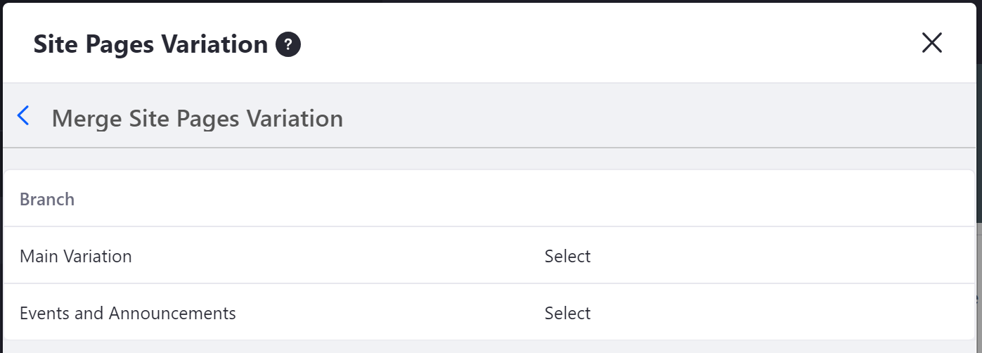 Figure 1: Select the site pages variation youd like to merge with your base variation.