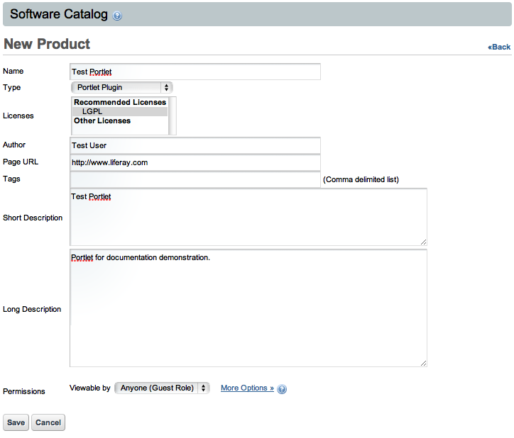 Figure 12.13: Adding a Product to the Software Catalog