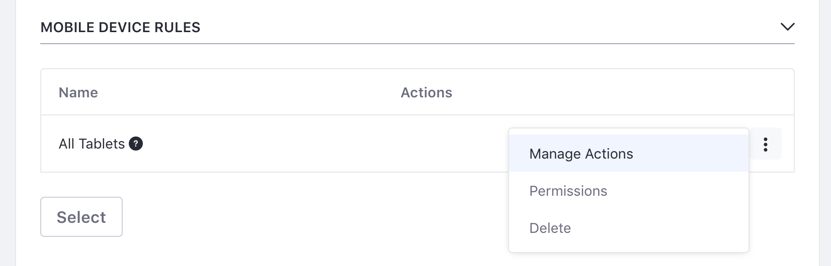 Figure 1: Getting to the Manage Actions page.