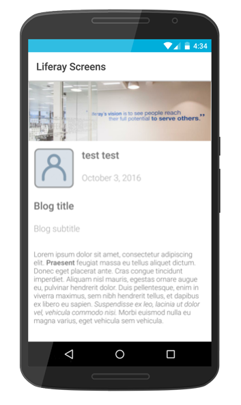Figure 1: Blogs Entry Display Screenlet using the Default View.