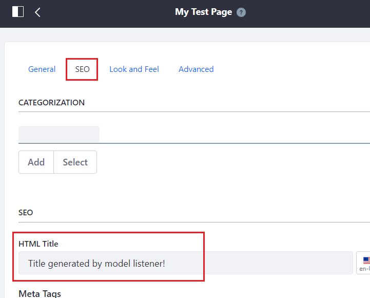 Figure 2: The pages HTML title updated by the model listener sample.