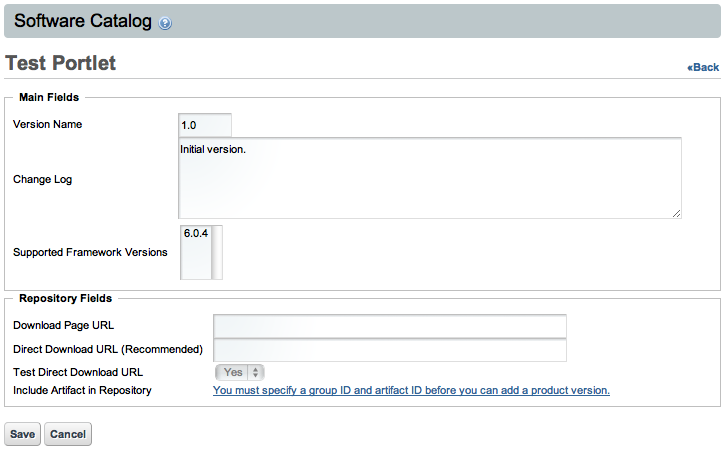 Figure 12.14: Adding a Product Version to the Software Catalog