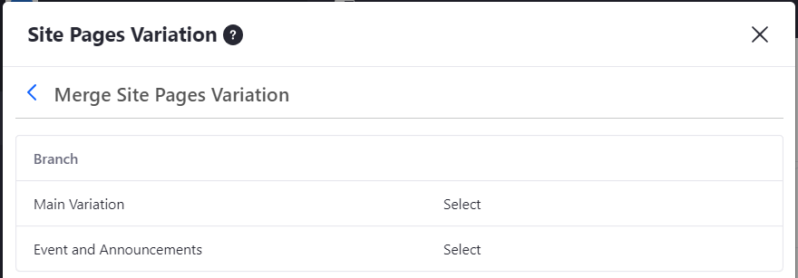 Figure 1: Select the site pages variation youd like to merge with your base variation.