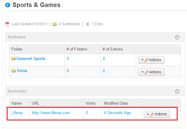 Figure 14.5: When you move a link to a folder, it remains in the bookmarks section until its moved into a subfolder.