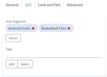 Figure 4: Pages and content can be categorized for user segments.