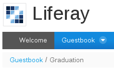 Figure 3: The Breadcrumb portlet appears on regular portal pages, by default. It appears just beneath the main page navigation menu and displays the path to the current page or portlet.
