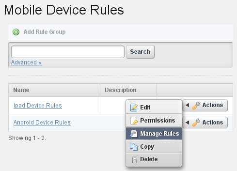 Figure 3.28: You can manage device rules from the Mobile Device Rules
administrative page.