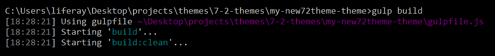 Figure 1: Run the gulp build task to build your themes files.