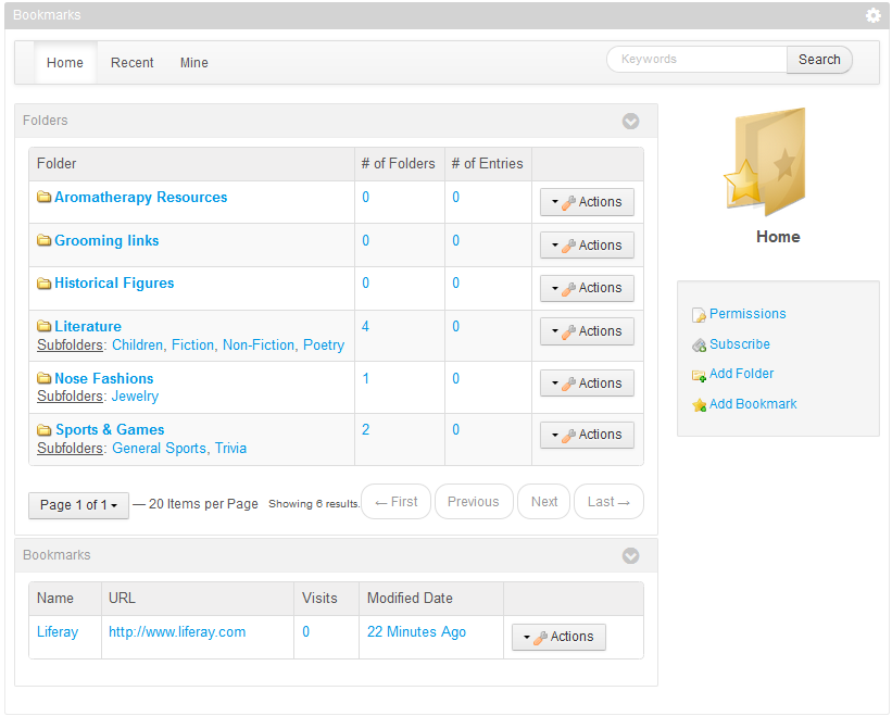 Figure 14.3: Individual bookmarks, not associated with a folder, are listed separately.