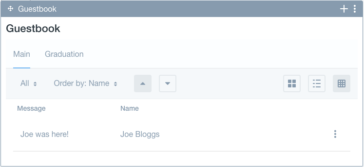 Figure 1: By default, the first guestbook in the portlet is selected.