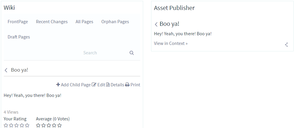 Figure 1: It can be useful to show custom entities, like this wiki page entity, in a JSP or in an Asset Publisher.