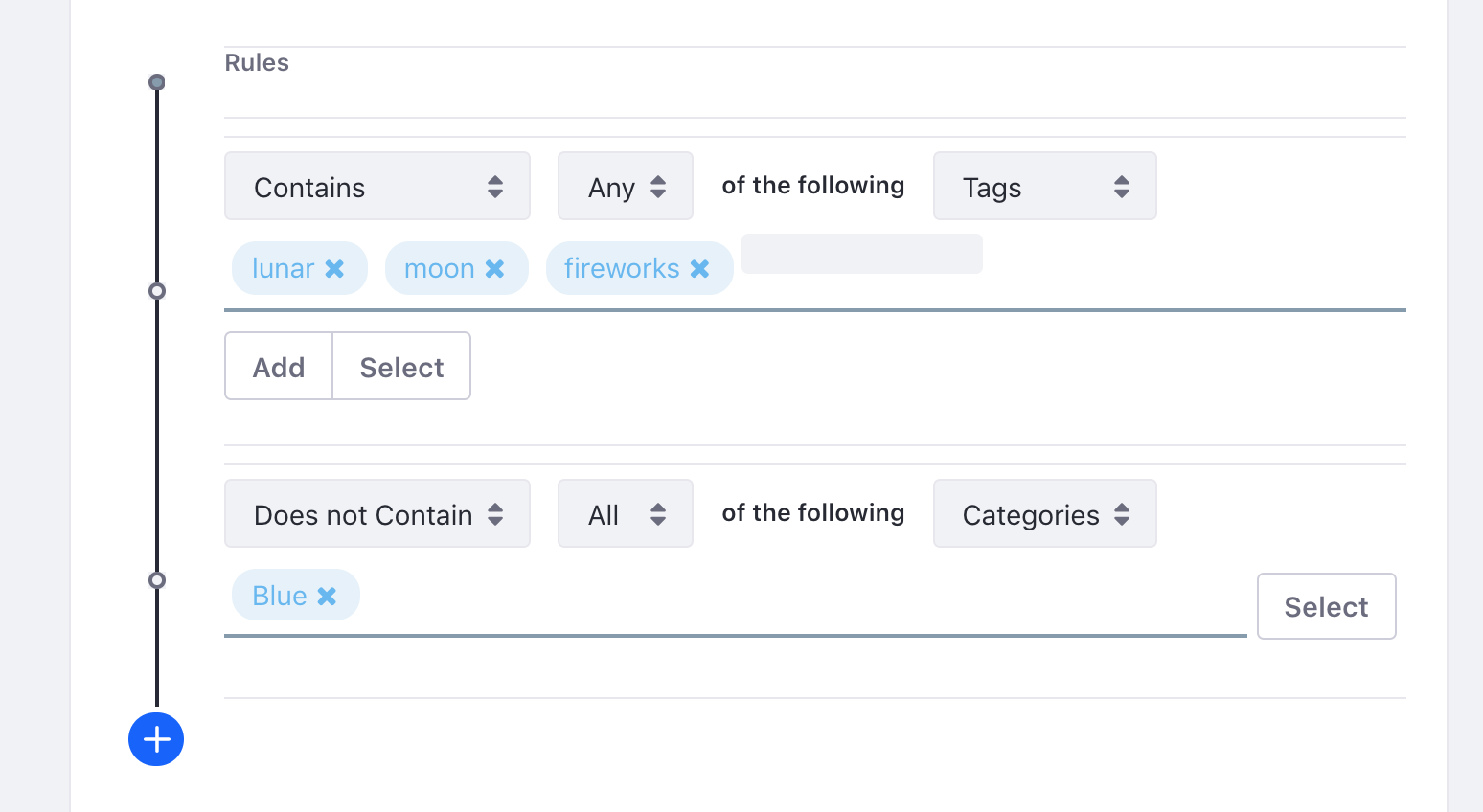 Figure 2: You can filter by tags and categories, and you can set up as many filter rules as you need.