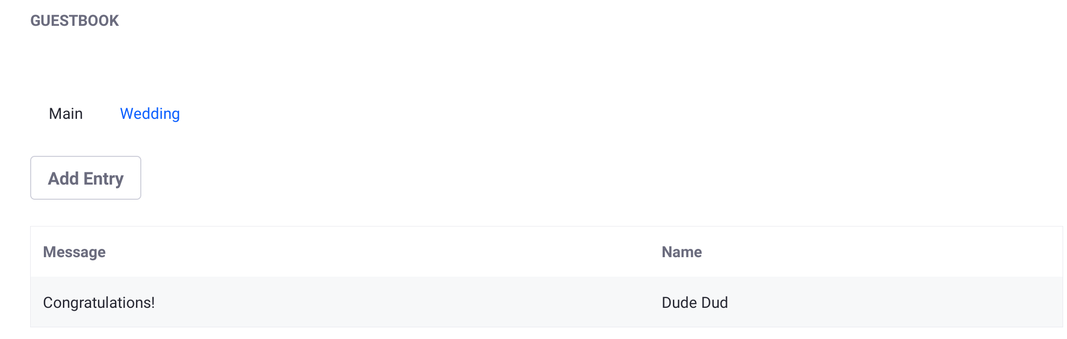 Figure 1: Users can click a tab to choose which Guestbook to sign.