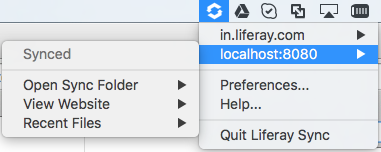 Figure 5.23: When you sync with more than one Liferay instance, Sync shows submenus for each.