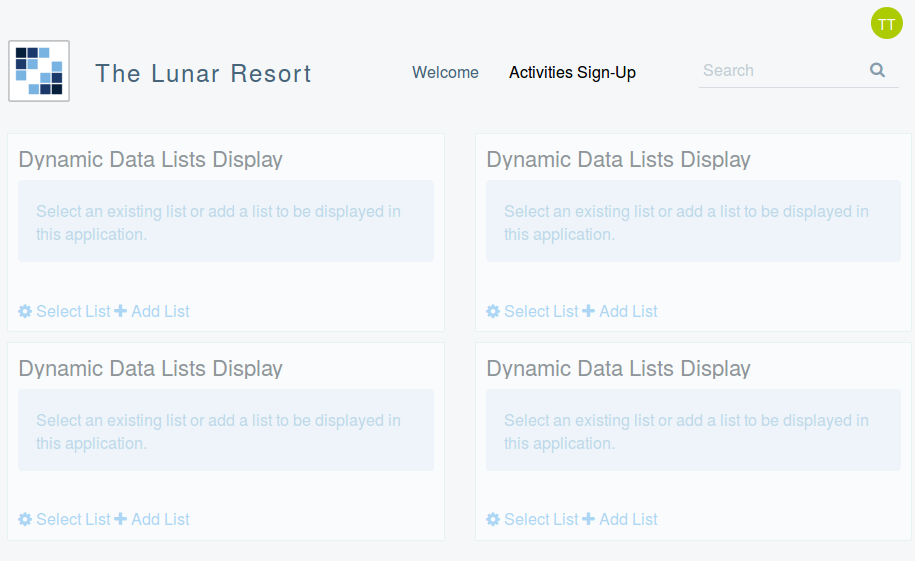 Figure 1: The List Creators group is needed to manage the sign-up lists on the Activities Sign-Up page of The Lunar Resort.