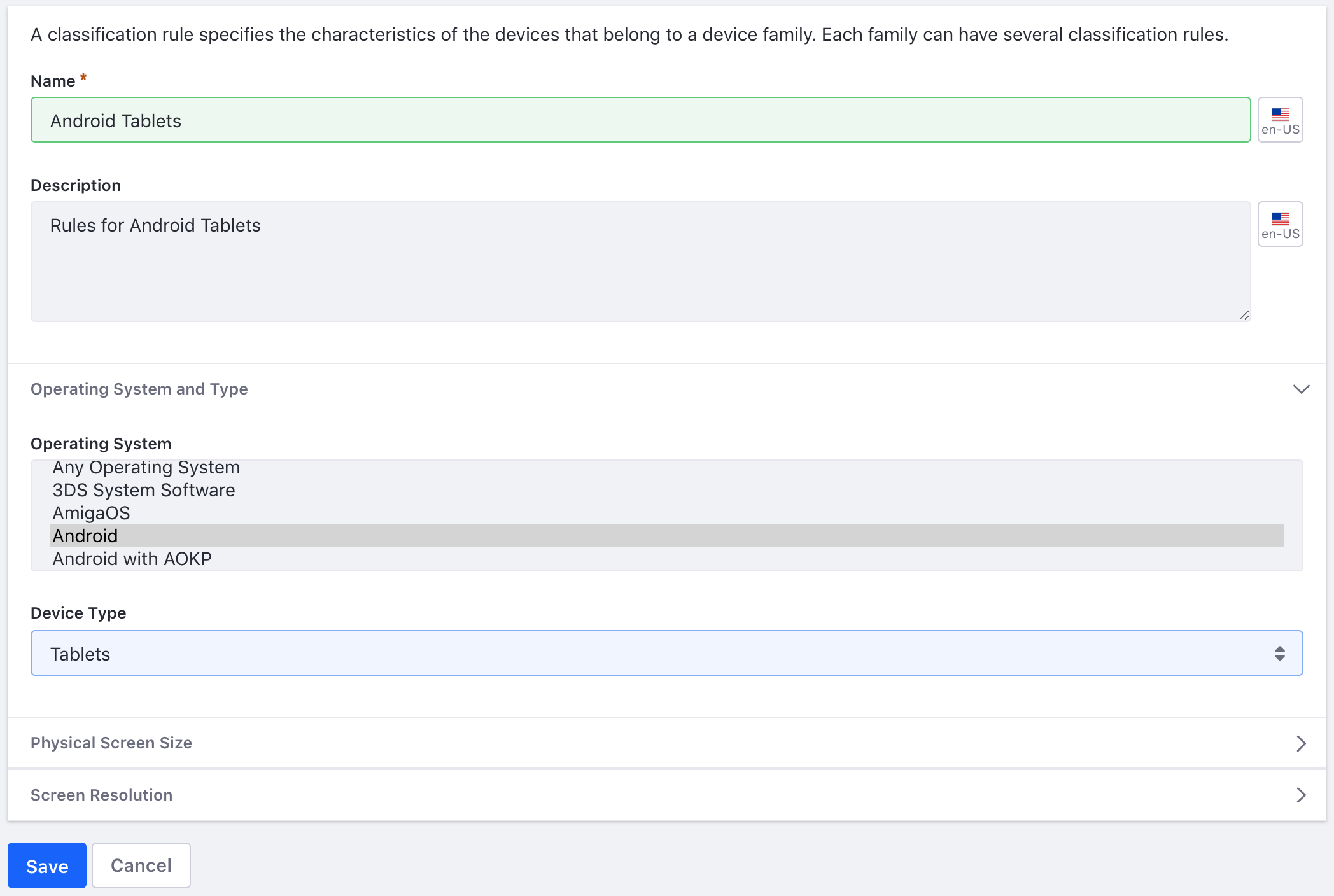 Figure 2: Select the operating system and device type for your rule.
