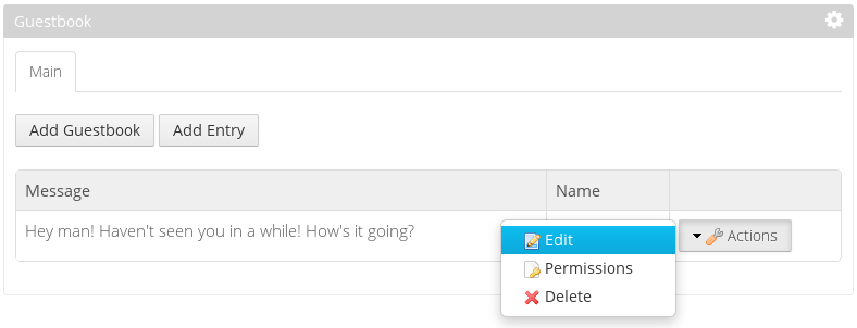 Figure 1: Youll add actions for managing guestbook entries in this learning path.