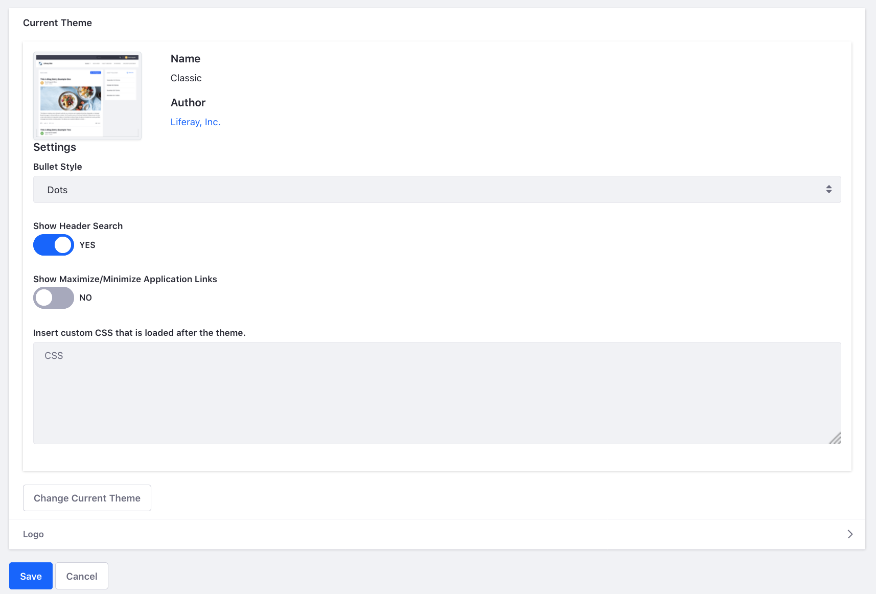 Figure 2: The Look and Feel interface allows you to choose a theme for the current site.