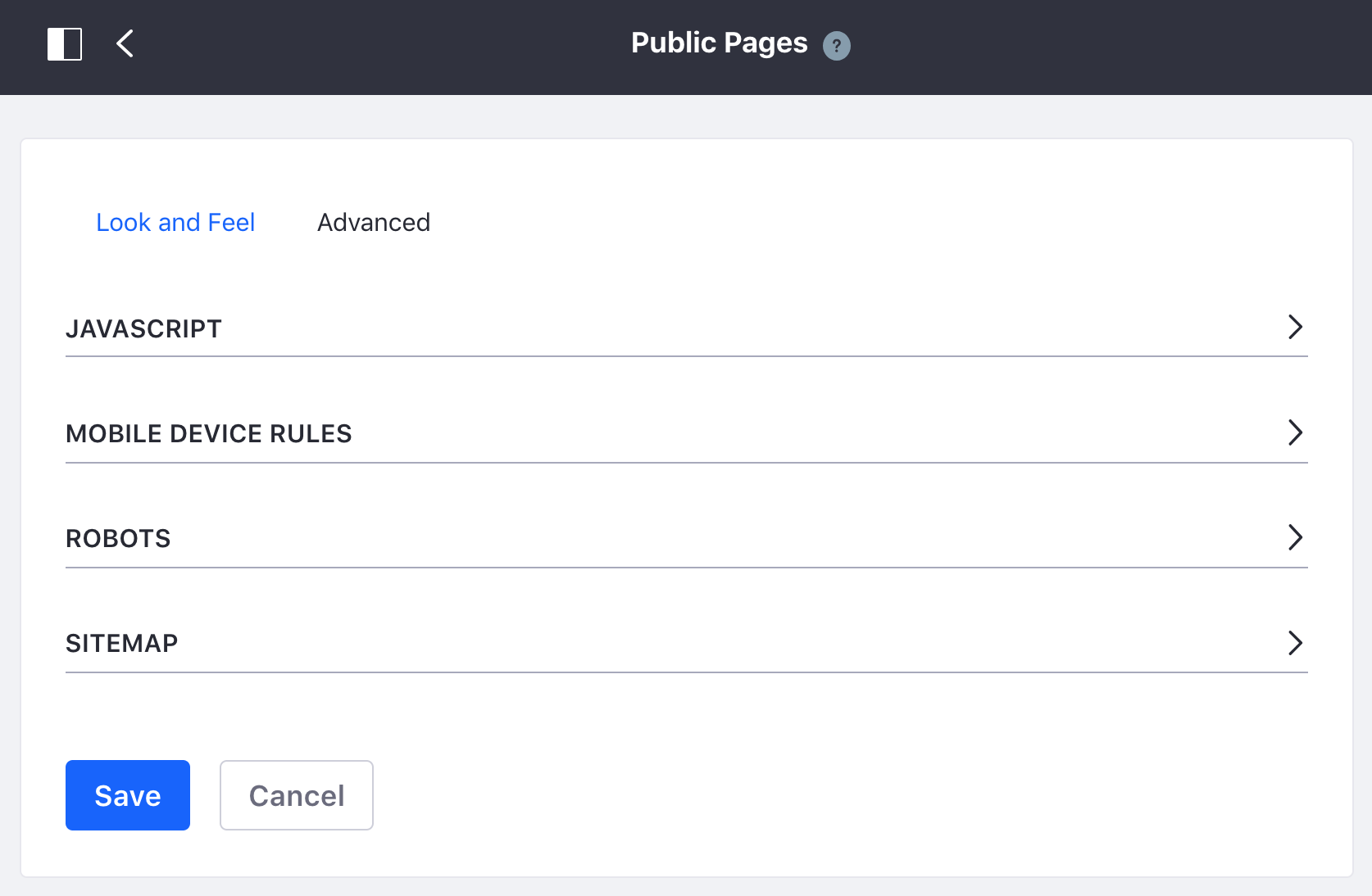 Figure 1: The Look and Feel page set tab.