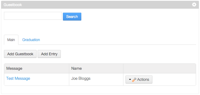 Figure 1: By default, the first guestbook in the portlet is selected.