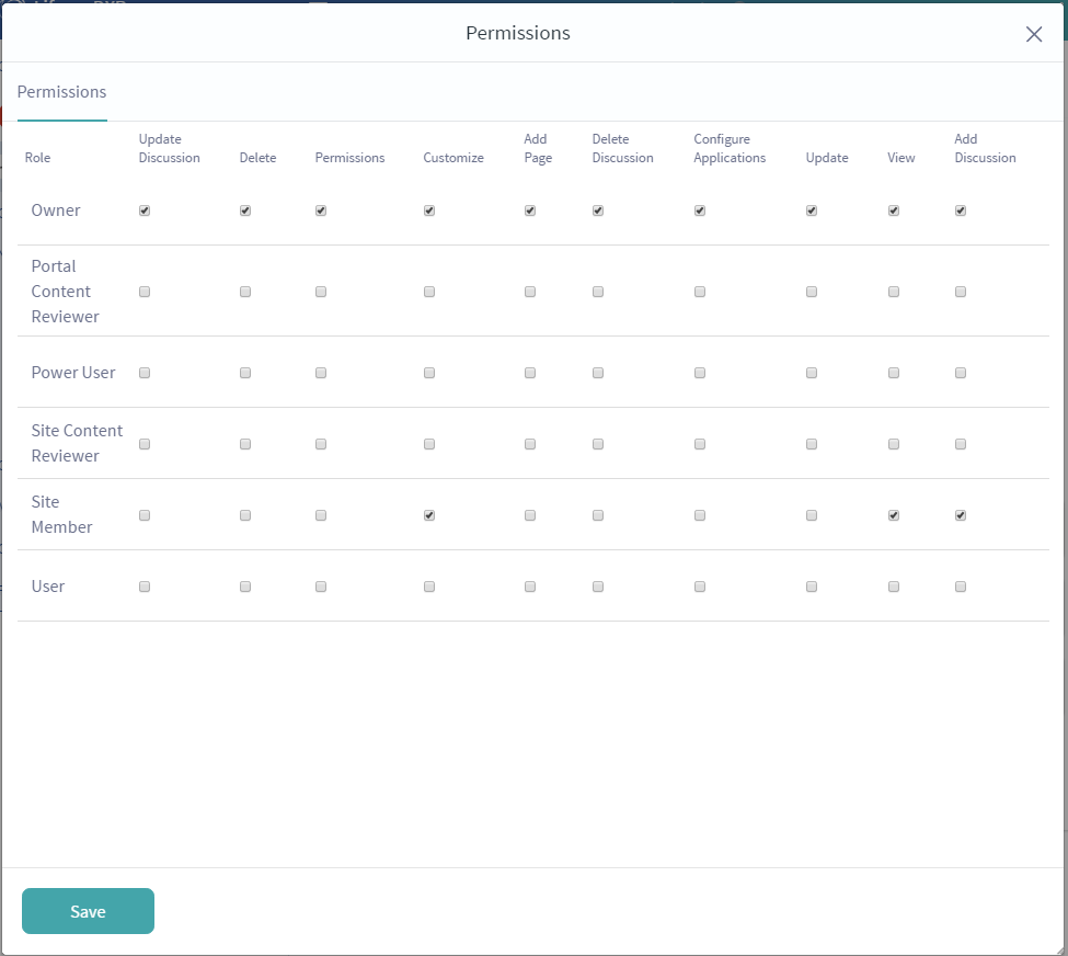 Figure 12: The Permissions offer a plethora of options for each role.