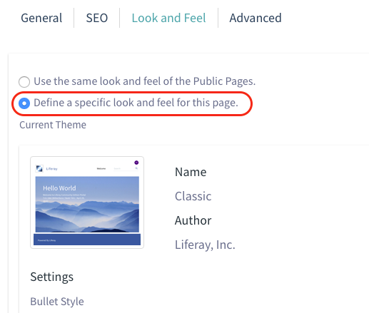Figure 6: You can define a specific look and feel for a page.