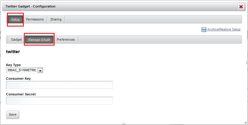 Figure 8.21: Twitter allows you to manage OAuth for your Twitter
gadget.