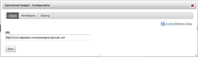 Figure 8.13: Configuring an adhoc gadget with your portlet is as easy as
pasting the gadgets URL.