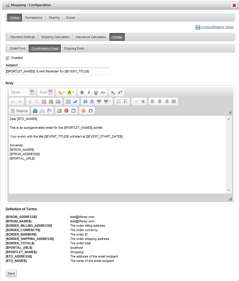 Figure 12.22: Shopping emails can be configured in a myriad of ways to suit
your needs.